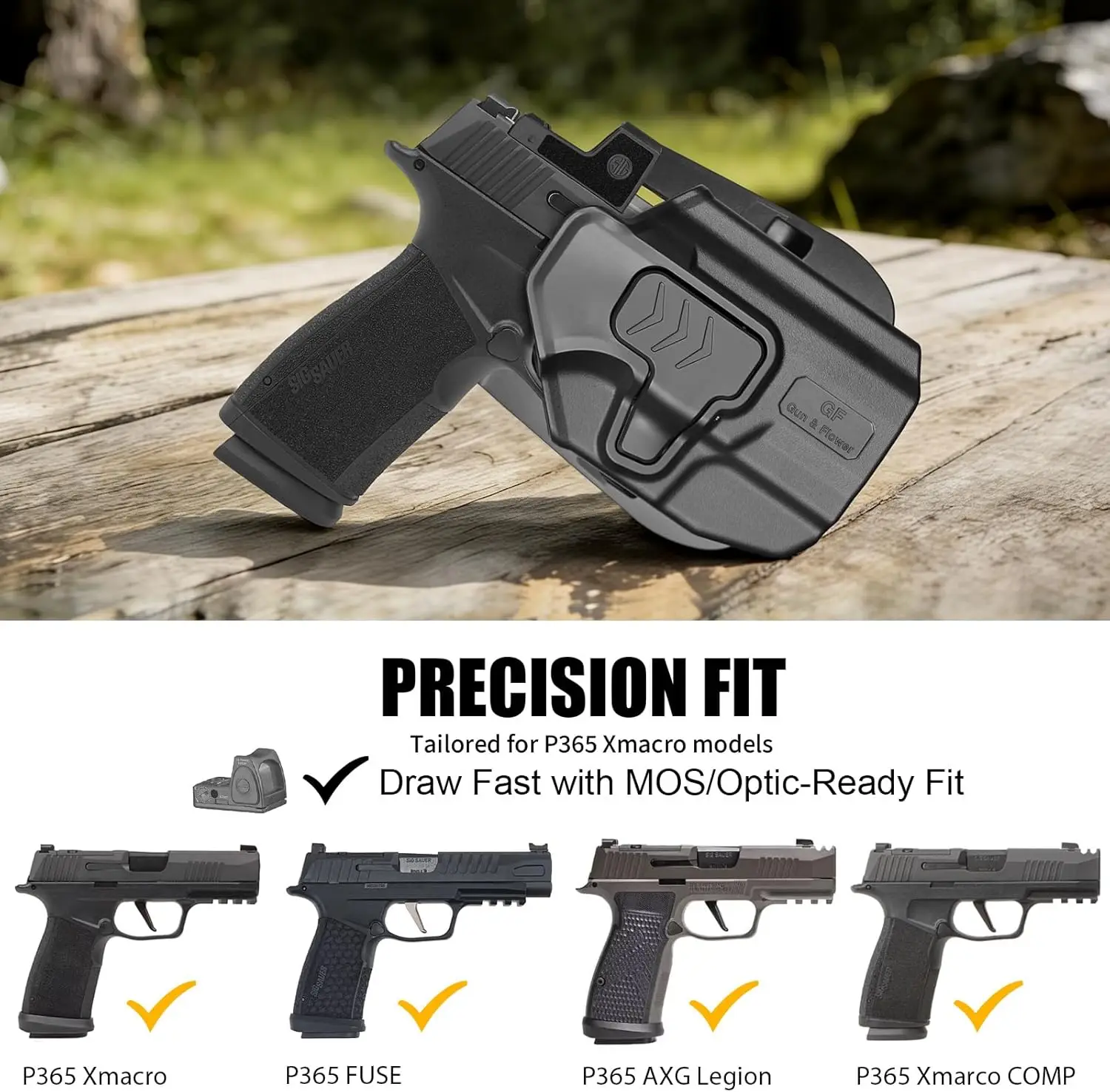 OWB Holster for Sig P365 X-Macro,Level II Retention Outside Waistband Holster with 360° Adjustable Paddle,Optics,Right hand