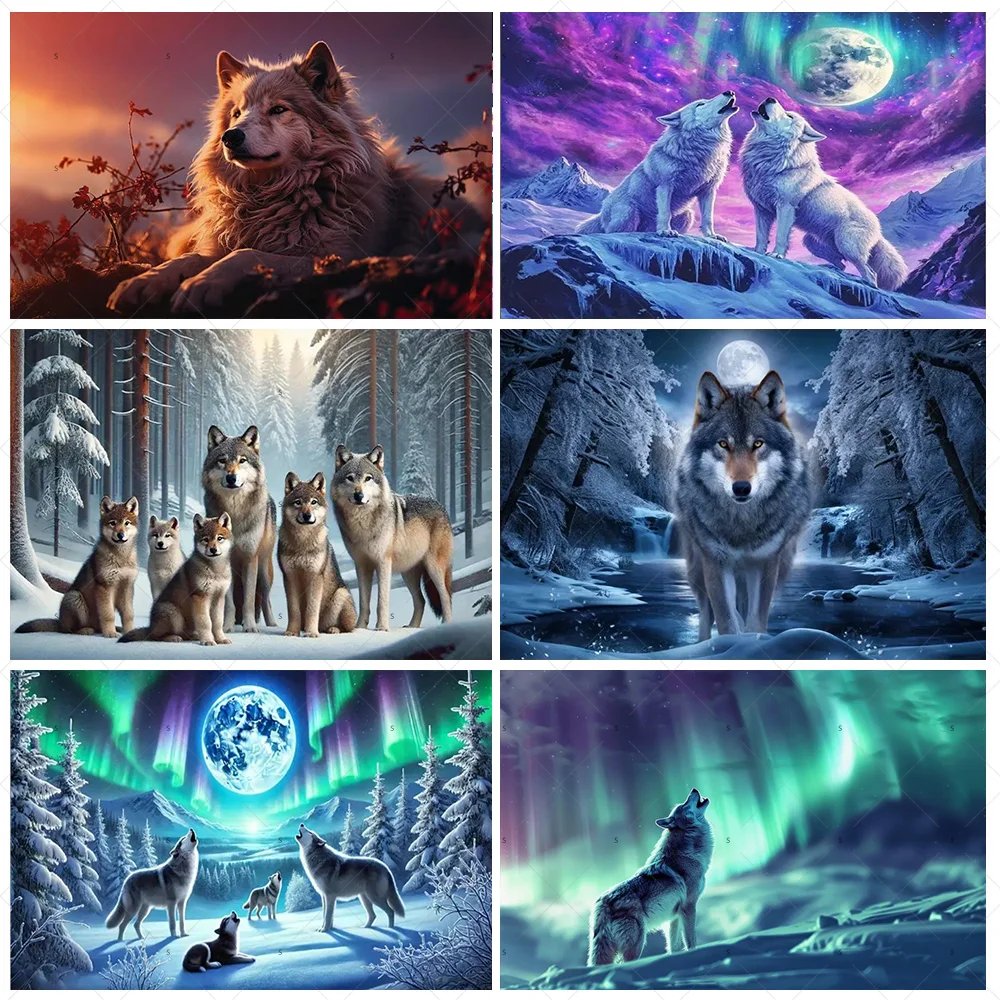 

Moon Wolf Background Banner Aurora Night Sky Forest Lone Wolf Backdrop Supplies Birthday Party Decorations Photo Shoot Props