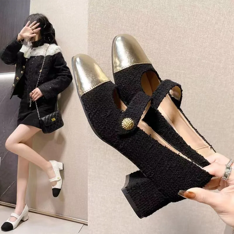 Women\'s Mary Jane High Heels 2024 New Fashion Elegant Square Heel Thick Heel Classic Versatile Women Single Shoes