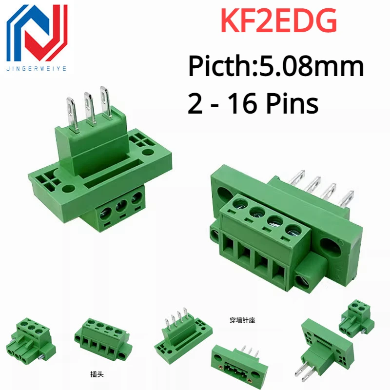 1Pair KF2EDG 2P/3/4/5/6P-16Pin Through-wall Screw Terminals Block Wire Connector 5.08mm Pitch Bulkhead Male Femle Wall Terminals