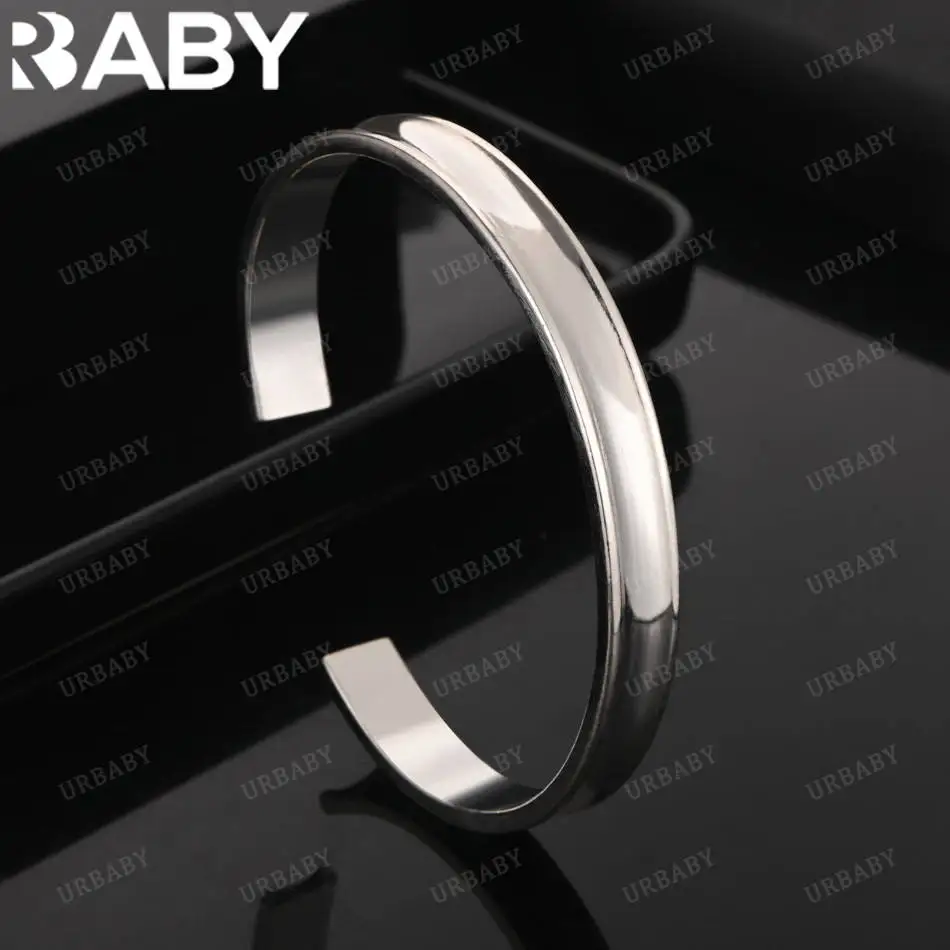 

URBABY 925 Sterling Silver Design Square Open Bangle For Women Fashion Jewelry Charm Grace Noble Wedding Accessories