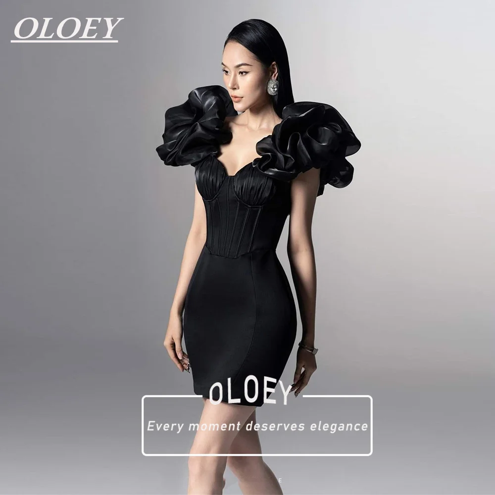OLOEY Elegant Sweetheart Neck Short Prom Cocktail Dress Puff Sleeves Mermaid Mini Wedding Party Gown Customized Lace-up Back