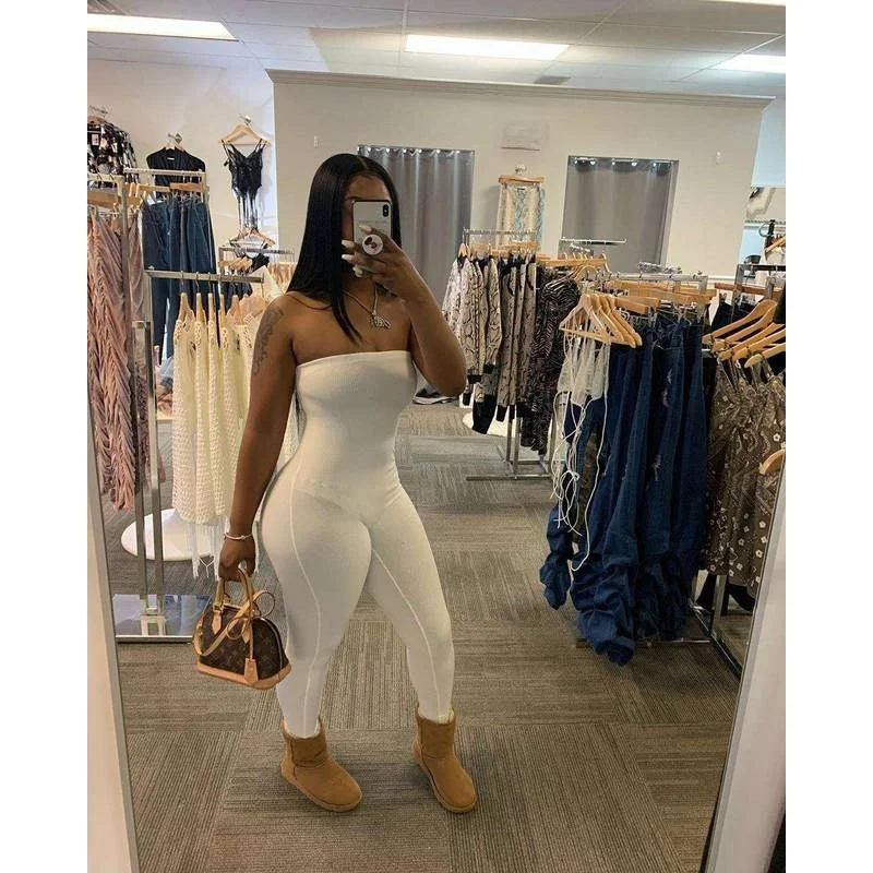 

Summer New Sexy Knitted Tube Top Bodysuit DN839 Pit Strip Low Waist Long Pants Polyester Fabric Ladies Body Suit