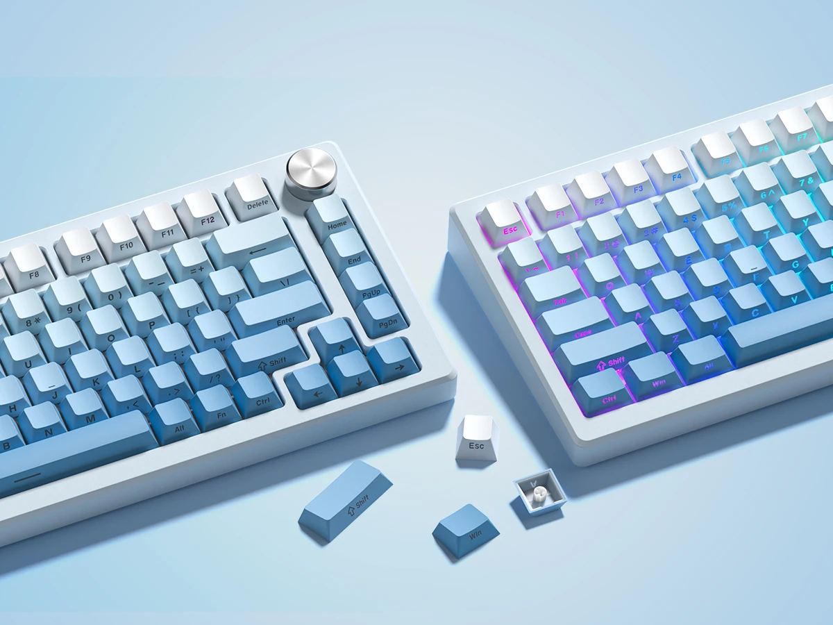 Gradient Blue Side Printed Keycaps Cherry Profile Double Shot PBT Keycaps 136 Keys for Cherry Gateron MX Switches Gamer Keyboard