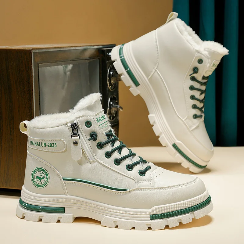 

Men's winter British-style high-top fashionable work boots are versatile, comfortable, warm and thickened