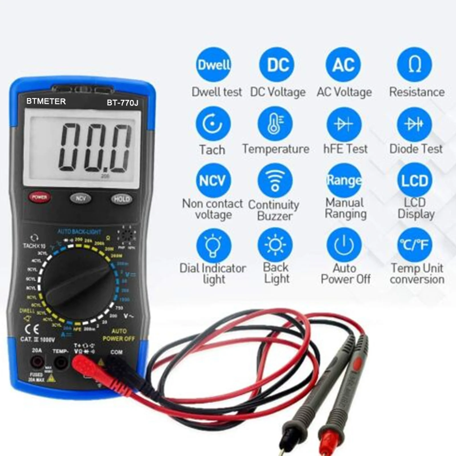 Automotive Multimeter HP-770J Car Digital Multimeter Manual Track Volt DetectorSpeed/RPM,HOLDPEAK HP-605A Clamp Meter 600A AC/DC