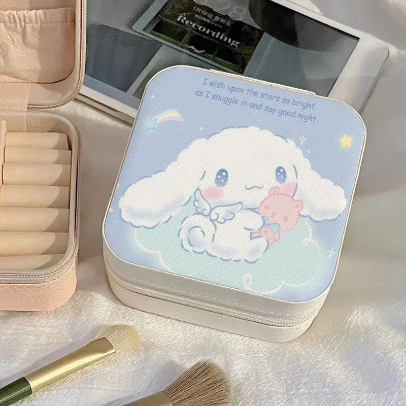 

2024 Sanrio Cinnamoroll Portable Jewelry Storage Box Girl Heart Kawaii Anime Travel Ring Anti-Oxidation Necklace Gift for Girls