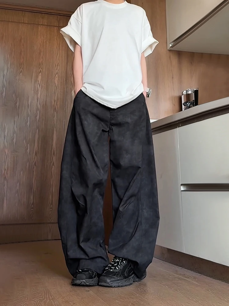 

Мужские летние повседневные брюки в американском стиле, с эффектом потертости, плиссированные, свободного кроя, широкие, прямые штанины, в стиле парашютиста