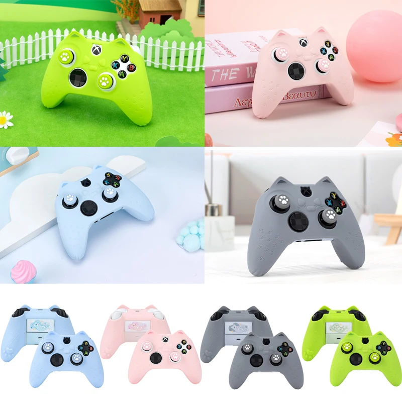 Cute Cat Paw Silicone Soft Protector Sticker Skin For Xbox Series X/S Game Controller Protective Case Thumb Stick Grip Cap Cover