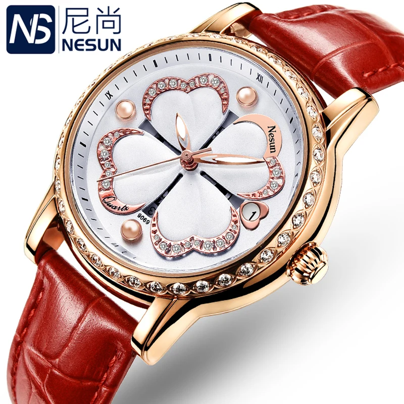 Switzerland NESUN Luxury Brand Japan Quartz Movement Women's Watches Pearl Waterproof Clock Diamond Auto Date Wristwatches N9069