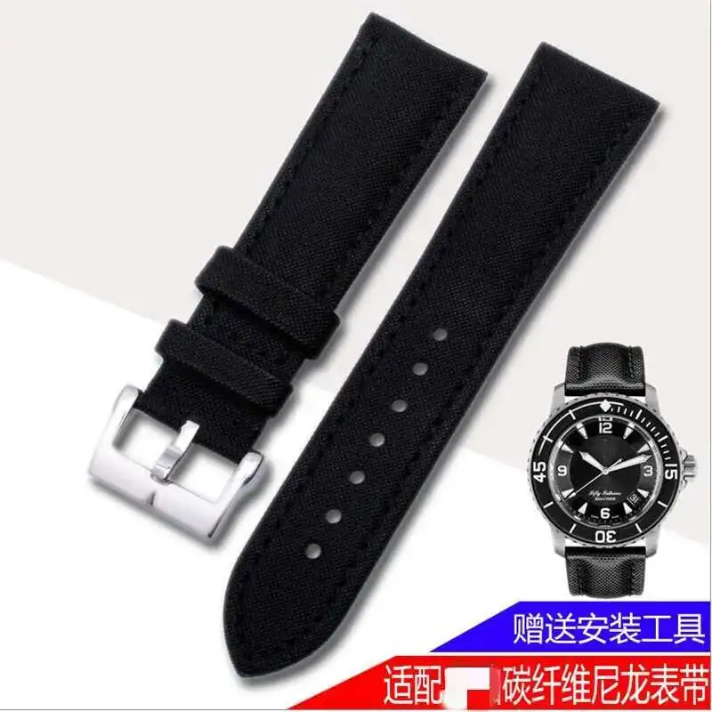 

Classic Model Smooth 23Mm Black Canvas Watchband Pin Clasp Nylon Strap Fit For Blanc-Pain Fifty Fathom 5025 5050 Watch Stock