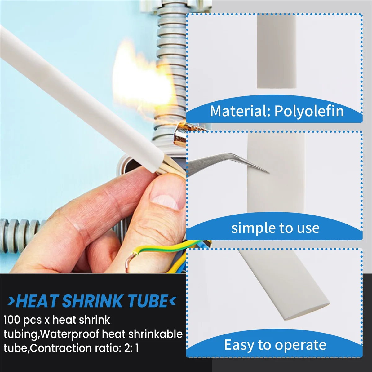 LLXA 100 pcs heat shrink tube casing heat shrink tube color:white
