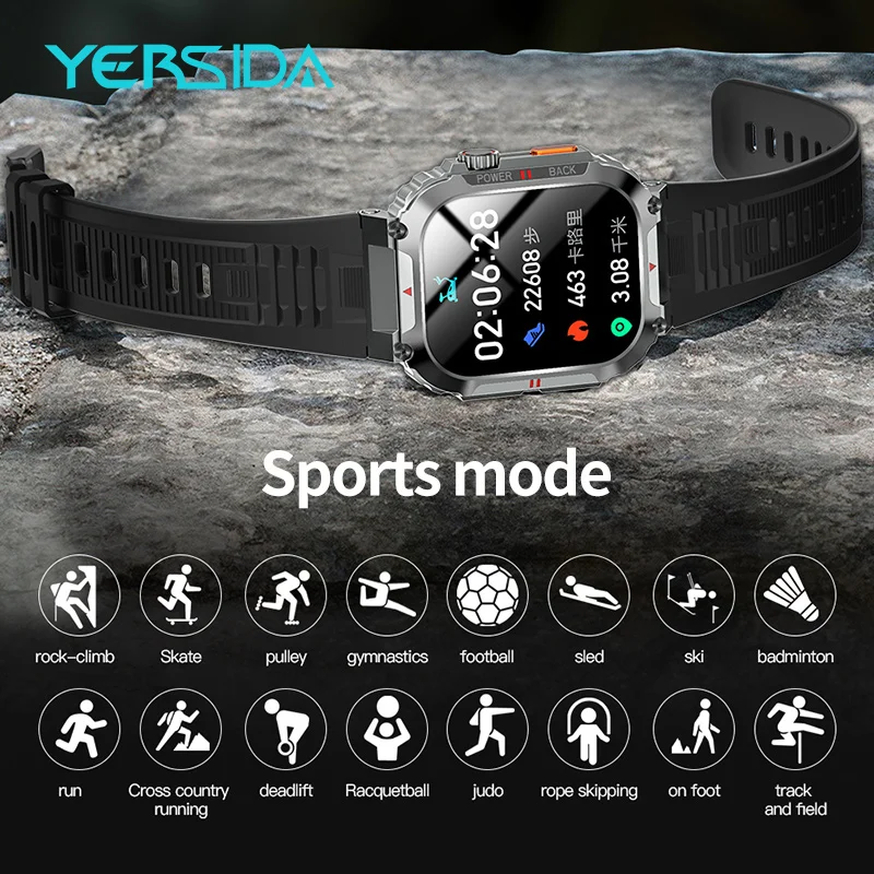 YERSIDA Smartwatch C58 Professional Waterproof Screen Multiple Sports Modes Fitness Training Real-Time Health Monitoring Watch