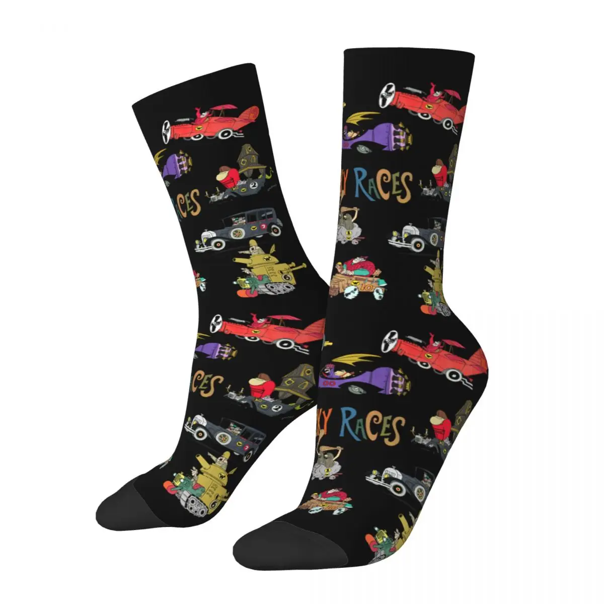 Crazy Design 60s Wacky Races Sports Socks Polyester Crew Socks for Women Men Sweat Absorbing