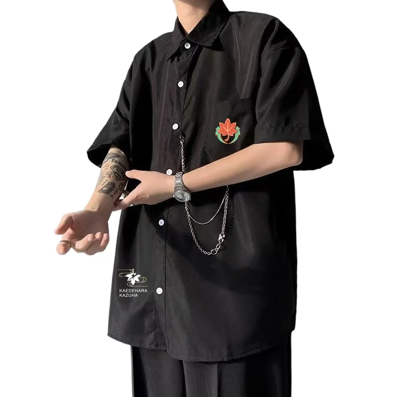 Juego 2025 Anime Gs Impact Cos Kaedehara Kazuha Unisex Simple y Casual negro camisa de manga corta accesorios disfraz Prezzie