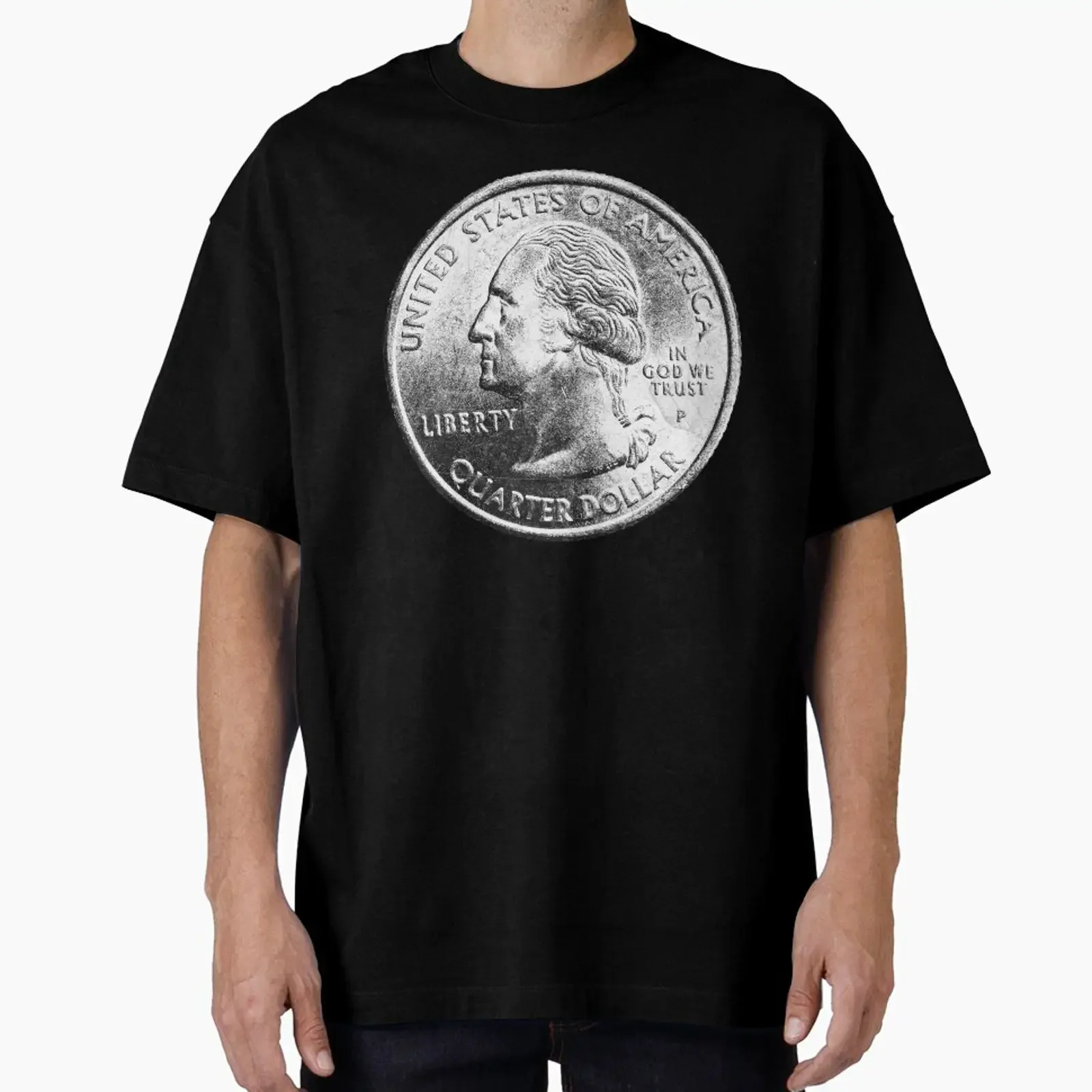 Moneda de un cuarto de dólar estadounidense de Washington, diseño Dark Americana, diseñada y vendida por Ghoul Enterprises, estilo vintage lavado suave.