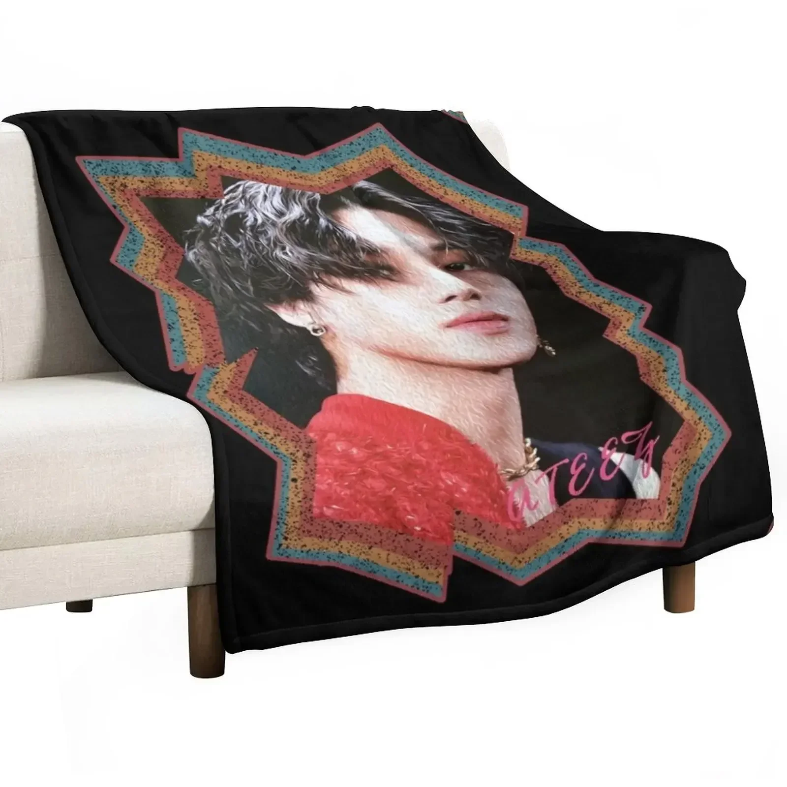 Jung Wooyoung ATEEZ Wooyoung Korean Kpop Retro Color Oil Paint Design Throw Blanket Decorative Beds Weighted Blankets