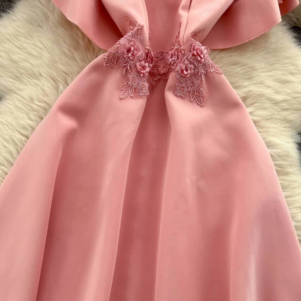 Robe rétro élégante en velours ajouré, col en v, slim, décontractée, taille haute, robes de cérémonie pour femmes