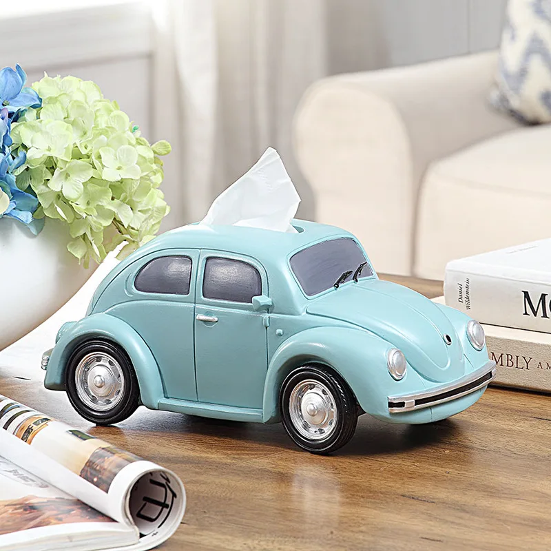 Beetle Car Tissue Box Creative Car Model Tissue Holder Box For Kids Room Resin Beetle Car Model Ornaments Office Home Decor