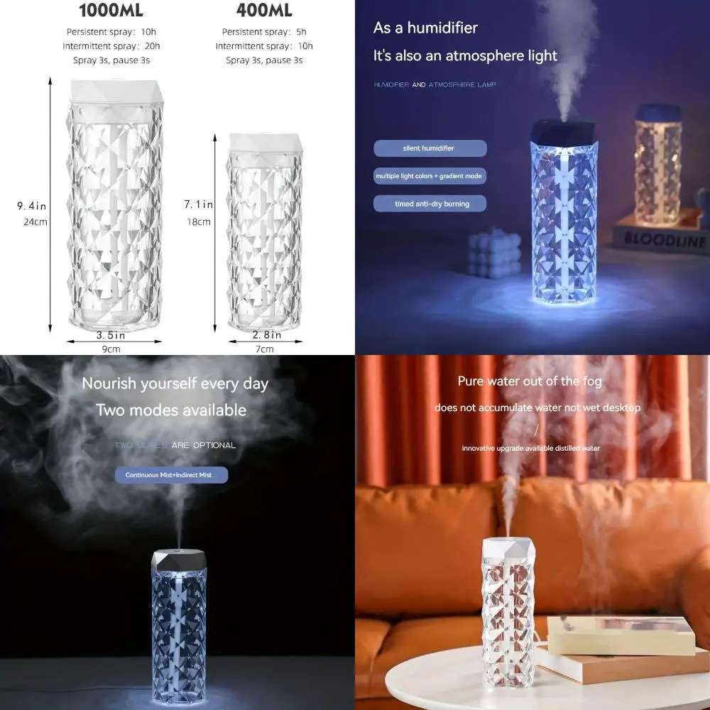 2023 Кристаллический увлажнитель воздуха с зарядкой через USB, диффузор эфирных масел, настольная лампа, настольная машина для ароматерапии, 7 цветов, свет для спальни