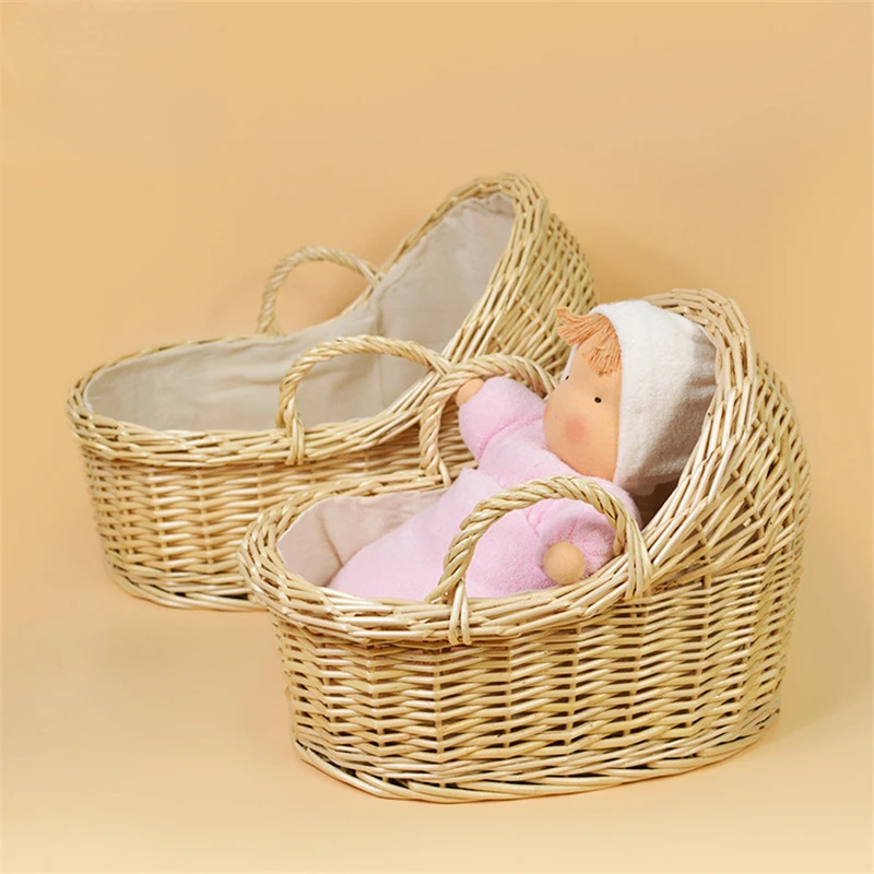 

Natural Wicker Doll Cradle Sleeping Basket Hand-woven Children's Toy Basket Set New Product Baby Photo Props Sleep Basket
