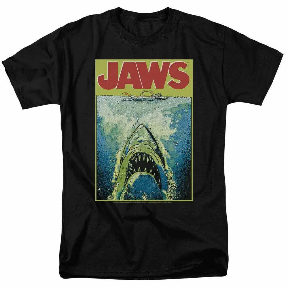 

Jaws Bright Jaws T Shirt Licensed Shark Movie Retro Tee Classic New Black