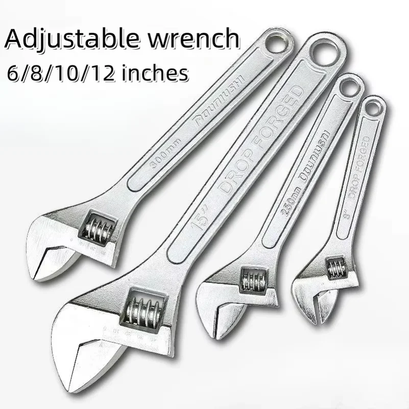 Adjustable Wrench Large Openin Long Handle Universal Spanner Clamp Steel Mechanical Workshop Hand Repair Tools 6/8/10/12 inchs