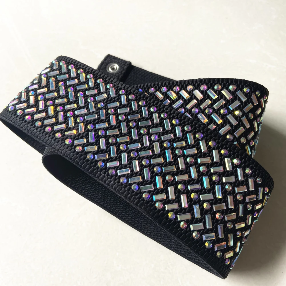 Cinturón nuevo de baile latino para mujer, negro, con diamantes de imitación, combina con todo, Samba, cadena de cintura con diamantes completos, accesorios de baile, cinturón para falda de baile