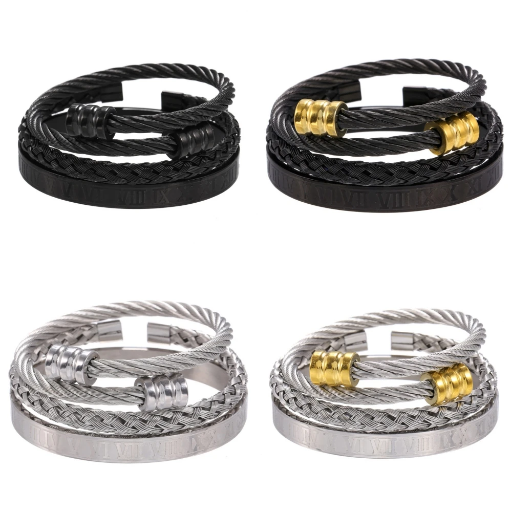 

Titanium Steel Bracelet Set Punk Style Creative Personality Roman Letters Open Multi-Color Stainless Steel Bracelet for Man