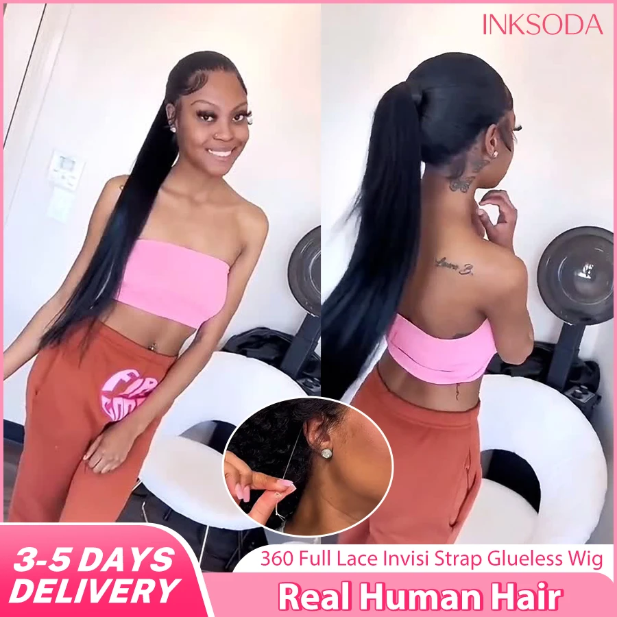 

220% Density 38 Inch Natural Black 360 Lace Front Straight Human Hair Wigs 360 HD Transparant Full Lace Glueless Wigs Human Hair Drawstring Snug Straight Glueless Wigs Invisible Strap Full Lace Straight Wig For Women Ready To Wear Preplucked Prebleached