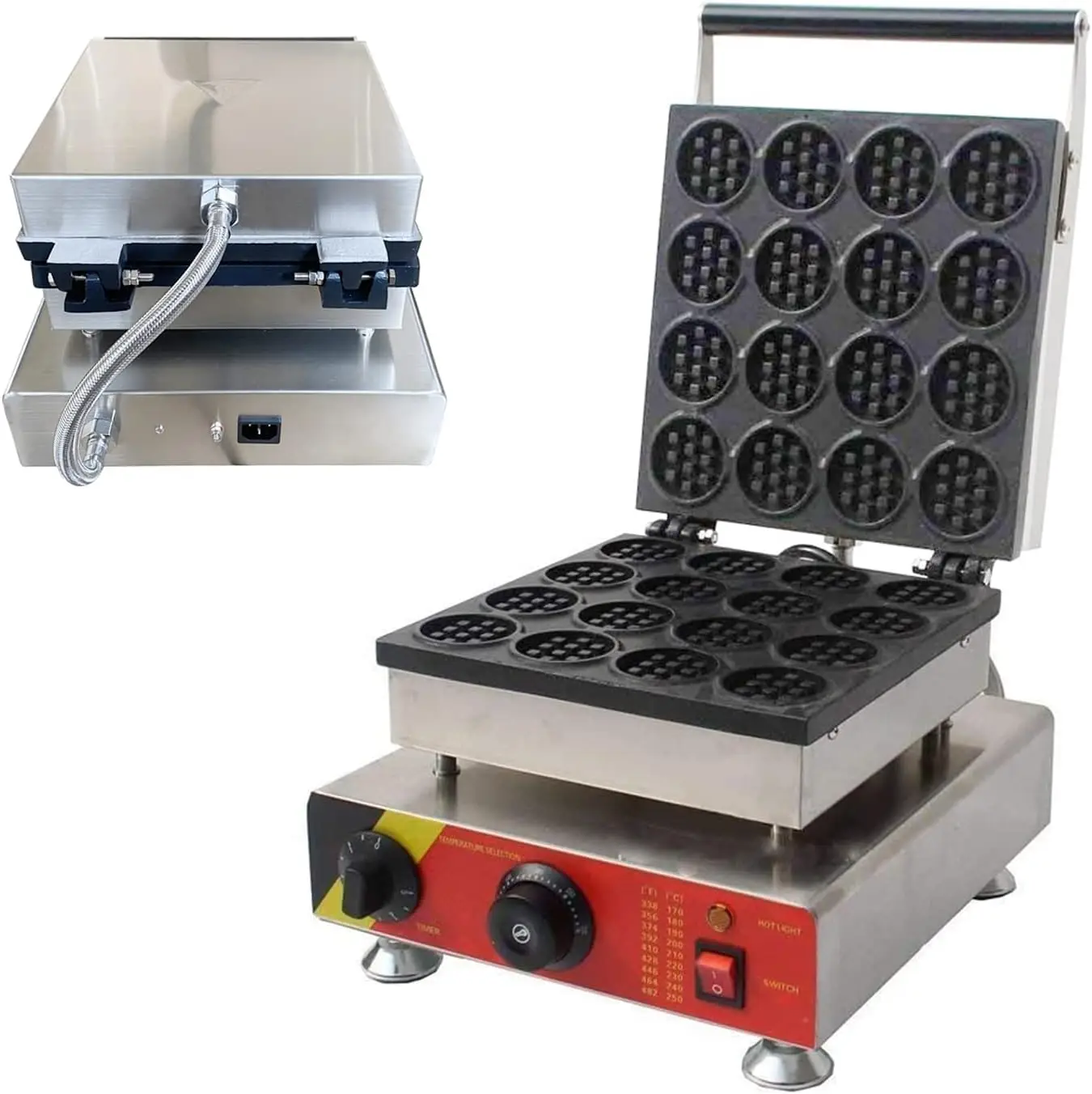 Commercial Electric Mini Round Cake Waffle Maker, Stainless Steel Body with Nonstick Coating Baker Making Machine 16 Holes 110V