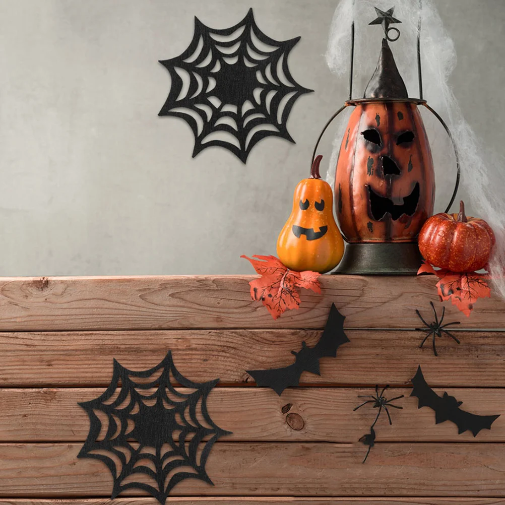 

12pcs Spider Web Coaster Felt Drink Coasters Reusable Absorbent Cup Mat For Home Bar Coffee Table Decorative Placemat Insulated