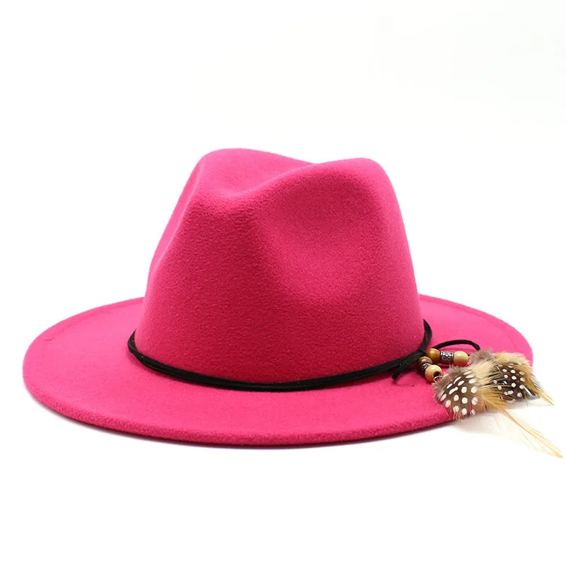 

Autumn And Winter New Men S And Women S British Retro Decorative Woolen Big Brim Jazz Top Hat Stage Performance Fedora Hat