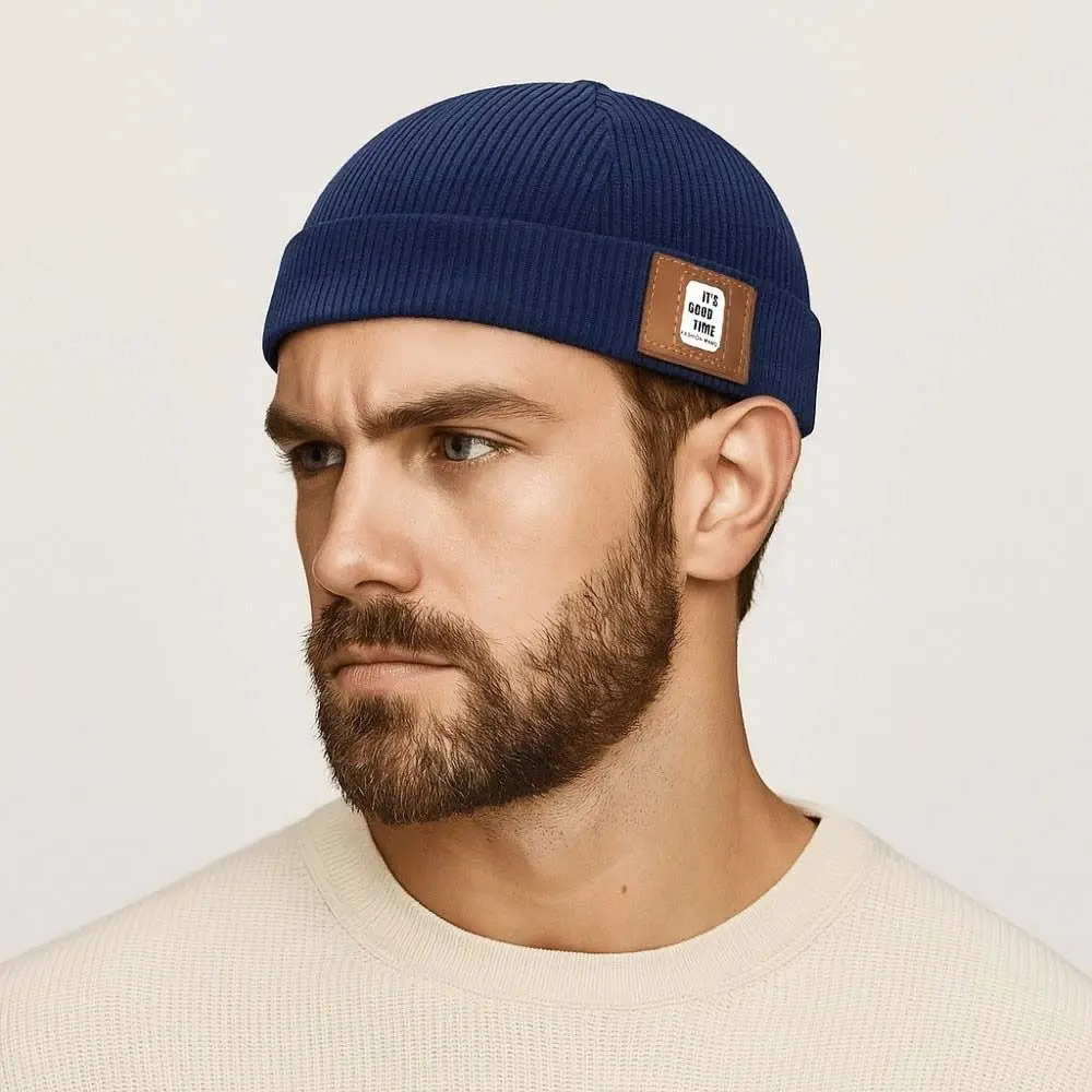 Fashion Solid Color Vintage Docker Cap Round Adjustable Corduroy Brimless Hat Comfortable Soft Dome Melon Cap Men