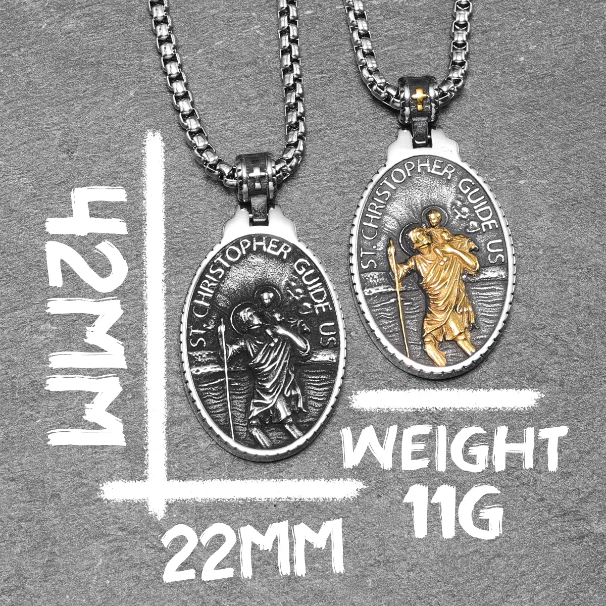 St Christopher Men Pendants 316L Stainless Steel Necklace Chain Traveler Amulet Jesus Retro Rock for Male Jewelry Gift Wholesale view 6