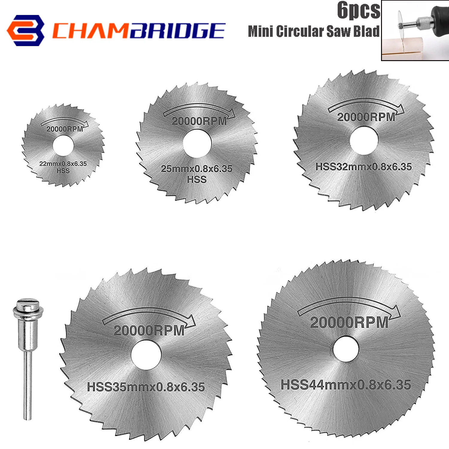 6pcs Mini Circular Saw Blade High Speed ​​Steel Cutting Disc Rotary Tool Dremel Accessories for Woodworking Cutting 22-44mm