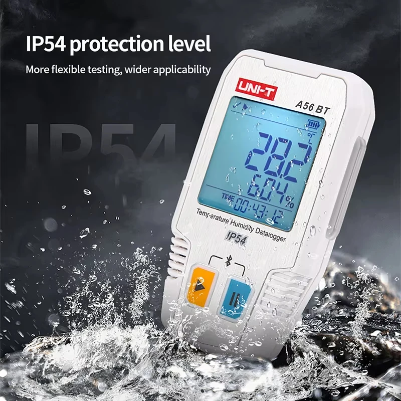 

UNI-T Temperature Humidity Data Logger A56 BT Bluetooth Digital Food Thermometer Hygrometer A57 BT 64000 Sets Data Storage IP54