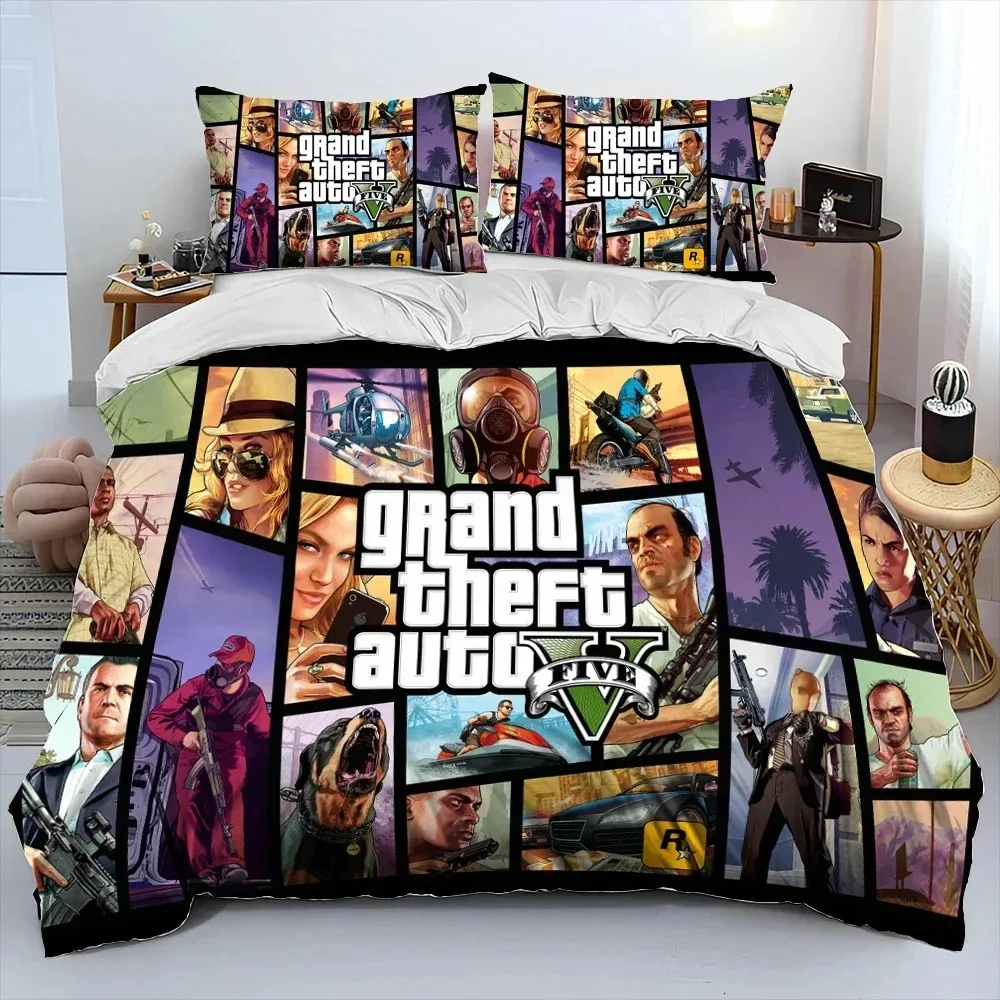 3D Grand Theft Auto GTA Game Gamer Comforter Bedding Set,Duvet Cover Bed Set Quilt Cover Pillowcase,king Queen Size Bedding Set