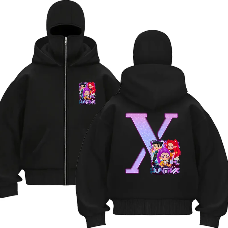 جديد 2025 كنزات نسائية Kpop Demon Hunters بسحاب وقلنسوة A-Z 26 أبجدية شتوية وخريفية للسيدات هيب هوب بأكمام طويلة مع قلنسوة