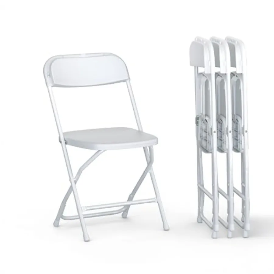 

4 PACK White Foldable Plastic Chair with Steel Frame 350 lbs Capacity Folding Stackable Indoor Outdoor Use Commercial Events We