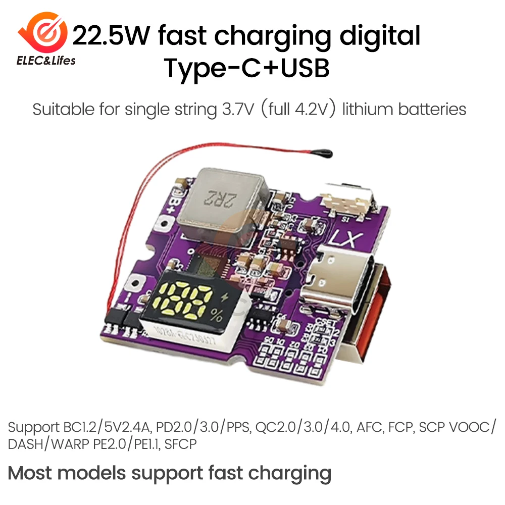 22.5W Power Bank Bidirectional Fast Charging Mobile Power Bank Module for Lithium Battery Charger Board Supports QC4+ PD3.0/2.0