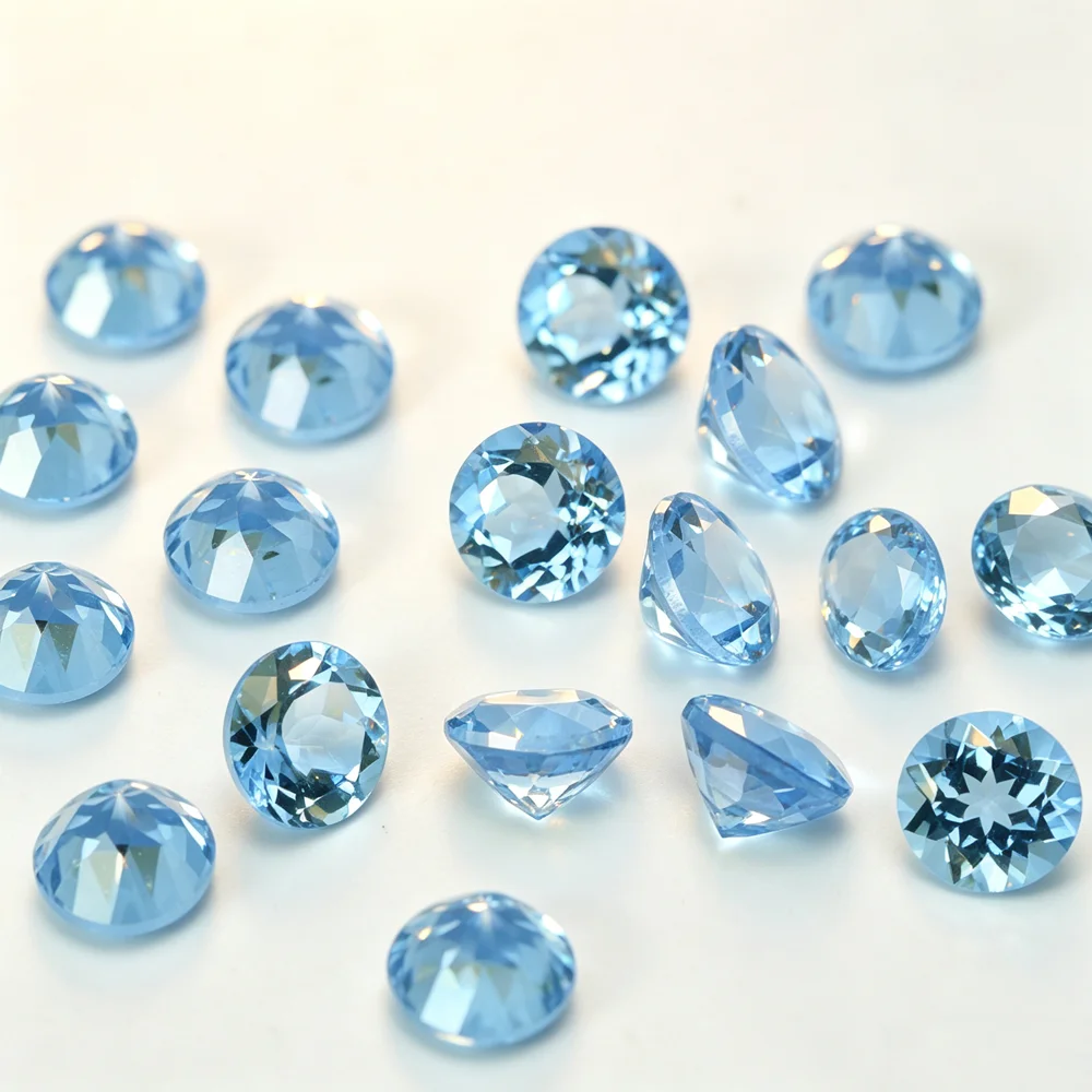 Wholesale 100pcs 50pcs Semi-precious Stone Authentic Natural Skyblue Topaz Facet Round 1.0-14.0mm Eye Clear Loose Gemstones