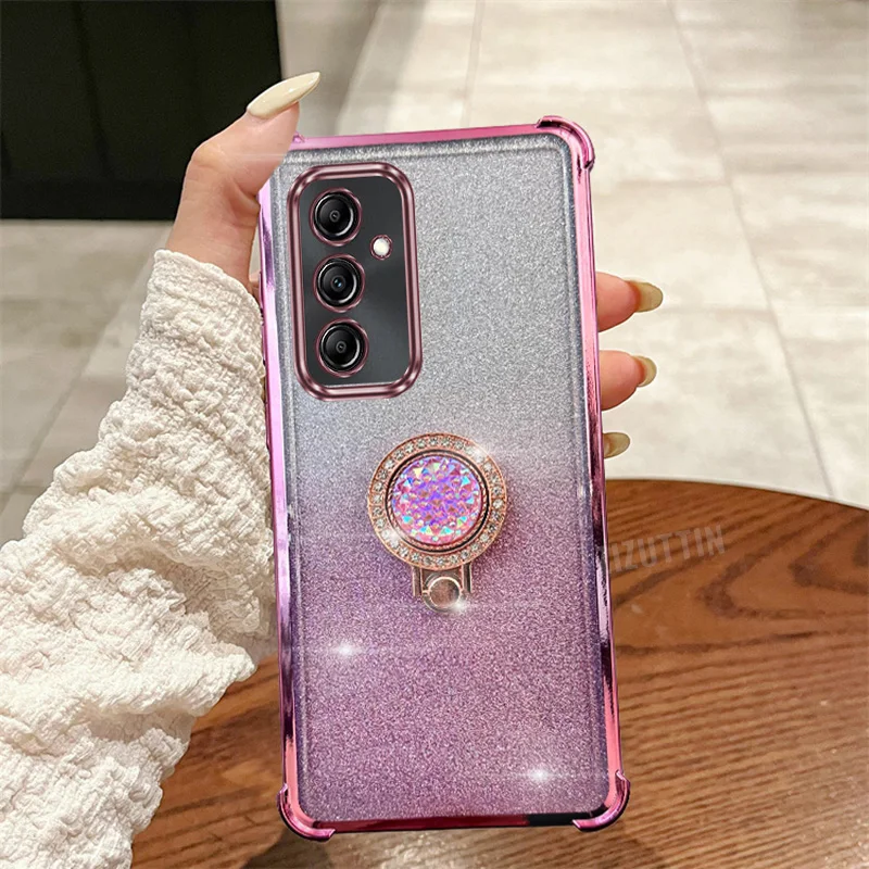 Gorgeous Round Jewelry Glitter Luxury Ring Phone Holder Case On For Samsung Galaxy A24 4G Girl Woman Used Stand Back Cover