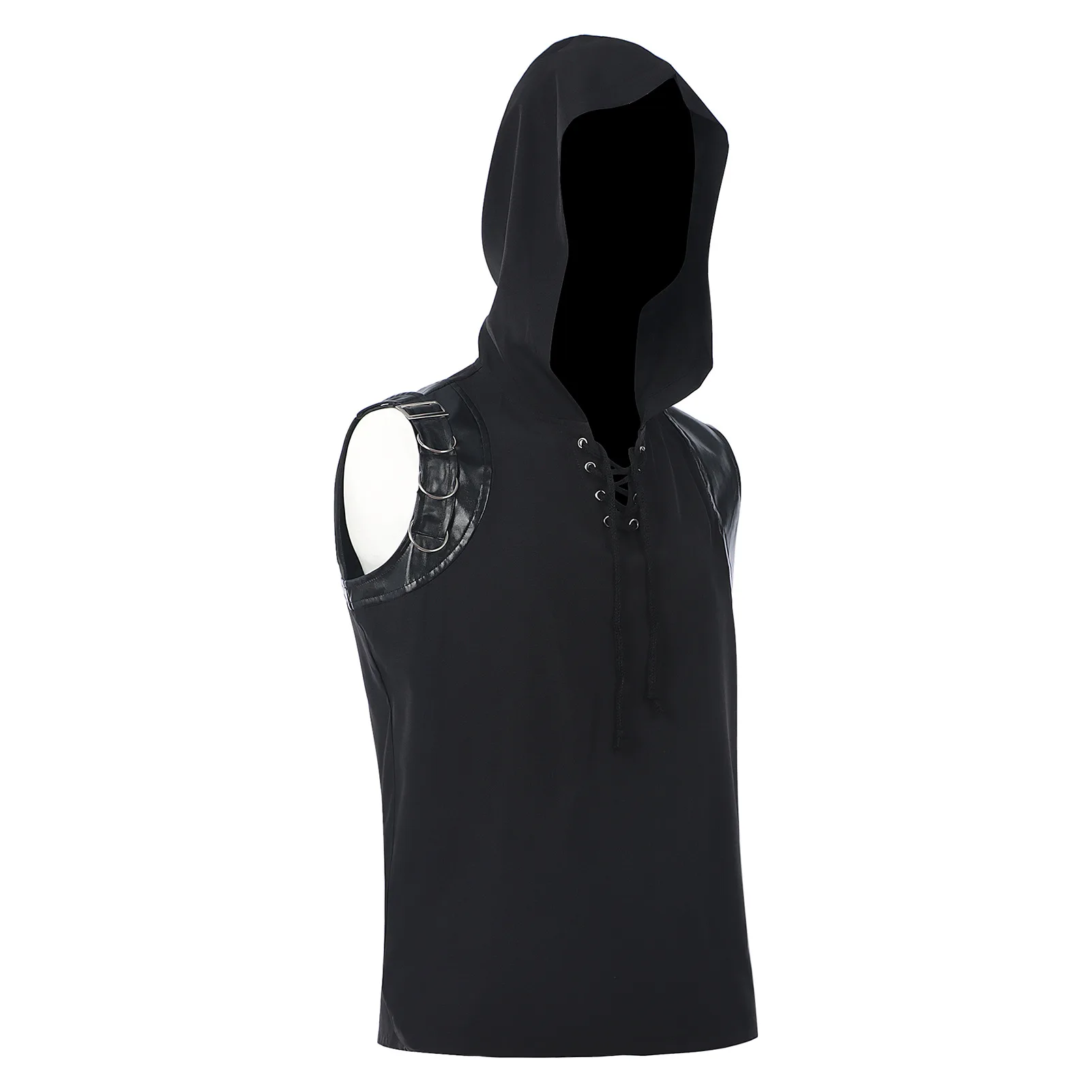 Rompi Berkerudung Abad Pertengahan Retro Hitam Gotik Renaisans Pria Punk Tanpa Lengan Tank Top Kostum Cosplay Pesta Karnaval Halloween