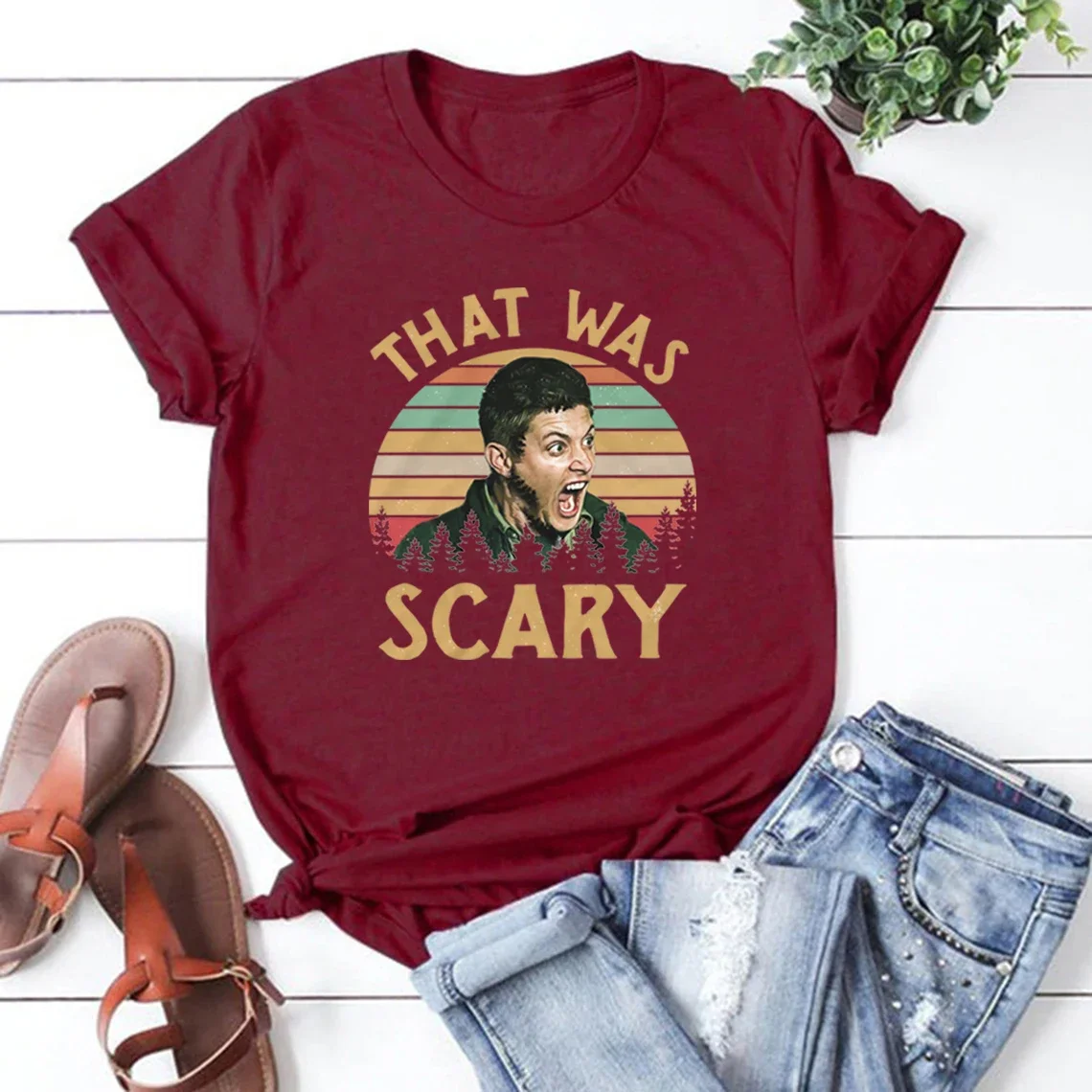 Funny Vintage T Shirt Dean Winchester Supernatural That Was Scary Supernatural Movie Tee Unisex Funny T-shirt Short Sleeve Top