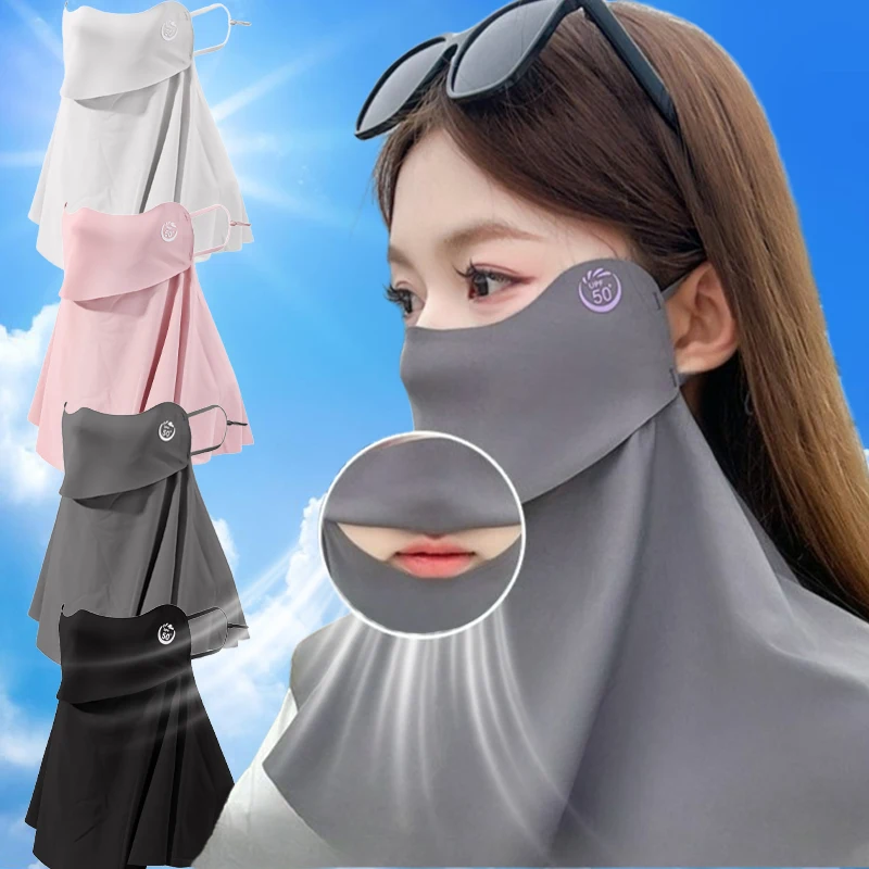 Summer Ice Silk Neck Mask for Women Men Outdoor Driving UV Protection Ice Silk Sun Protection Anti-UV Breathable Sunscreen Mask