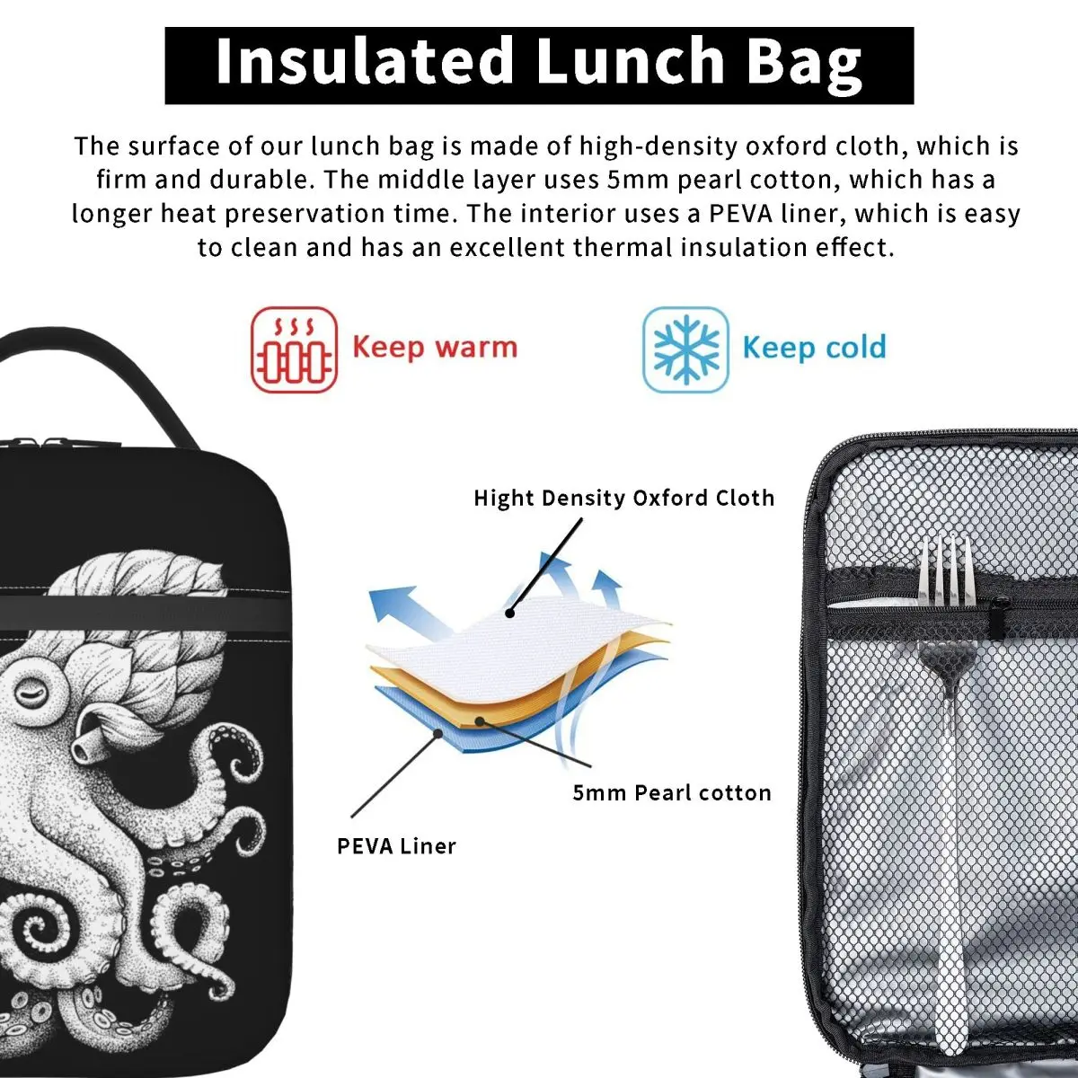 Hoptopus - The Beer Drinking Octopus Insulated Lunch Bag for Women Kids Portable Food Boxes Thermal Lunch Box Tote