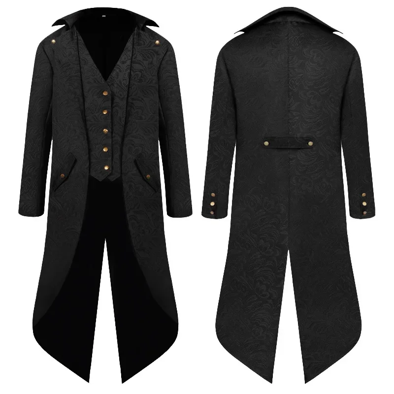 

Halloween Mediaeval Retro Men's Mid-length Steampunk Tuxedo Costume