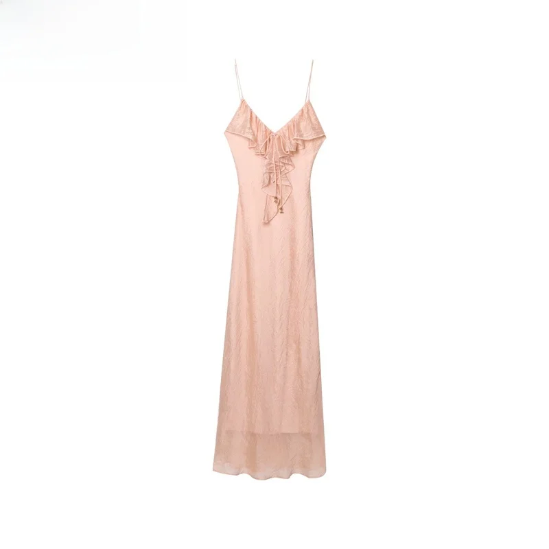 ZBZR Primavera Novo Vestido Midi F Sem Alças Estilo Roupa Íntima Decorativo Em Camadas F E Cintura Alta ...