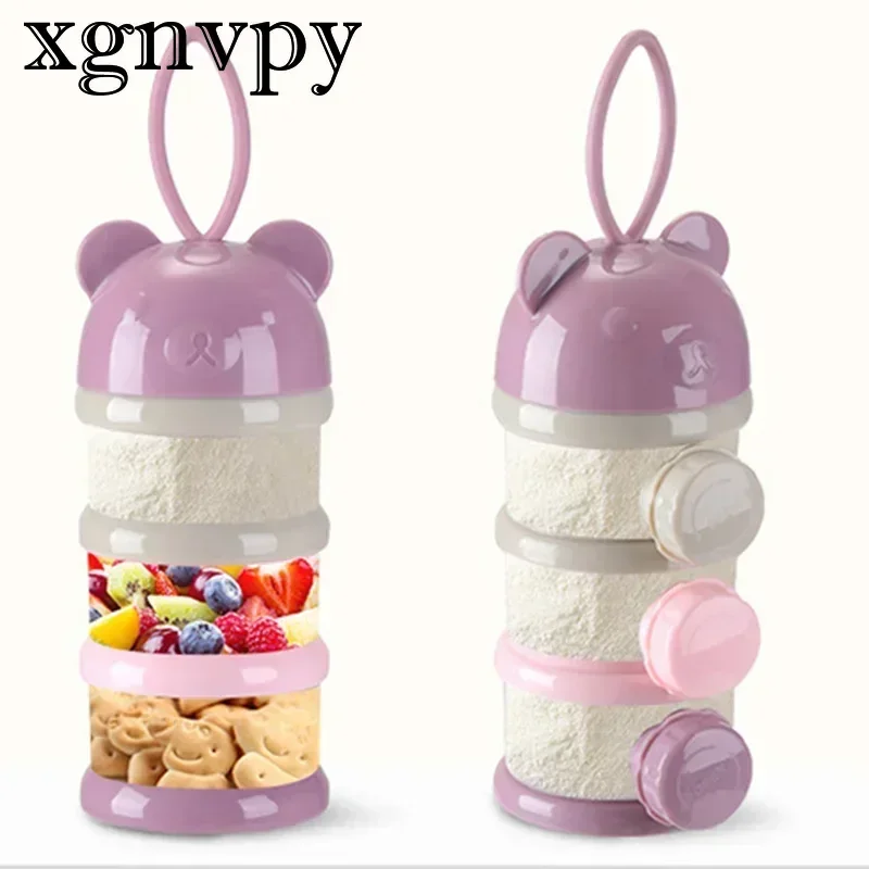 Xgnvpy 3Layers Bear Style Portable Baby Food Storage Box Essential Cereal Cartoon Infant Milk Powder Box Toddle Snacks Container